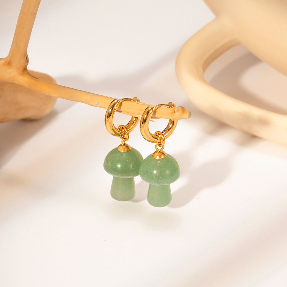 CJDropshipping Fleurstone Mushroom Drop earrings with silver hooks, featuring delicate mushroom-shaped charms and floral accents.