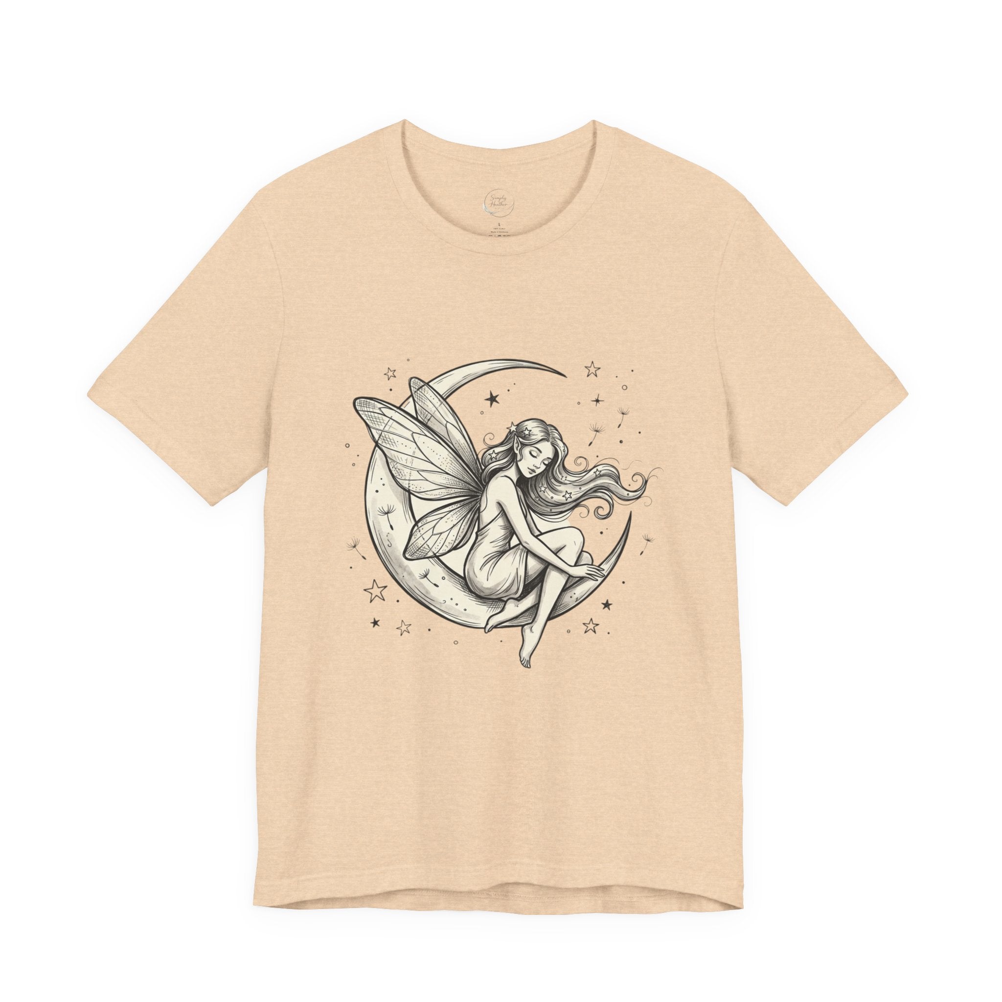 Moon Fairy T-Shirt with whimsical celestial graphic, featuring a fairy and moon design on a casual printify T-shirt.