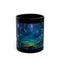 Mystical Forest Mushroom Black Mug – Glowing Fantasy Nightscape Coffee Cup (11oz/15oz) Printify