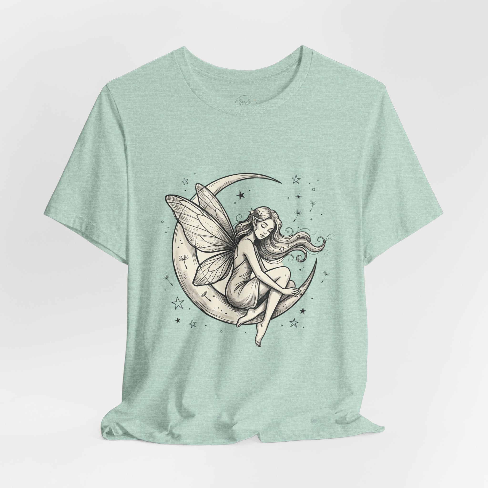 Moon Fairy T-Shirt featuring a whimsical celestial graphic print on a comfortable cotton tee by Printify.