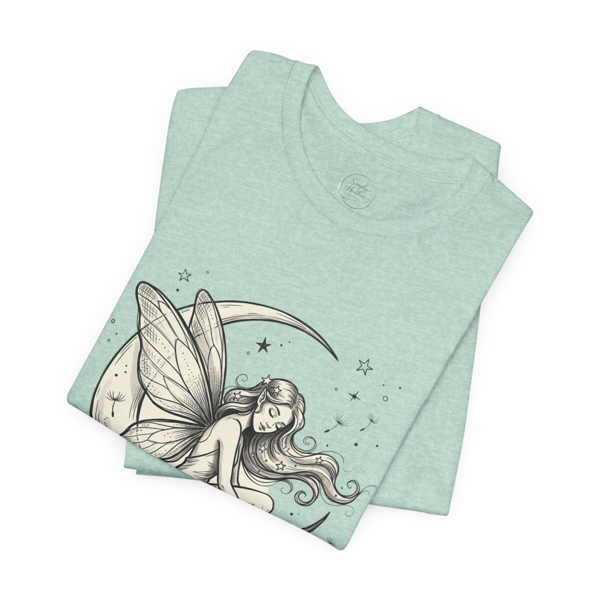 Moon Fairy T-Shirt with whimsical celestial moon and fairy graphic, featuring a playful and dreamy design on a casual tee.