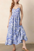 Bluebell Reverie sundress by Trendsi featuring a flowy blue floral design and thin shoulder straps, perfect for warm weather.