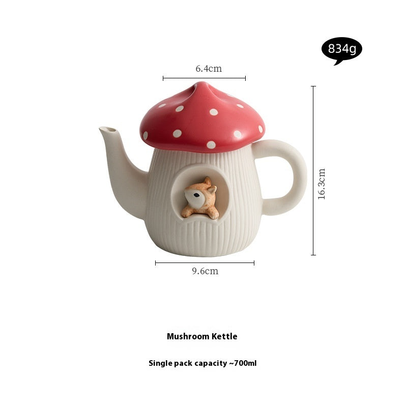 Woodland Mushroom ceramic tea set featuring a toadstool-shaped teapot and matching cup by 24 Hour Crafts