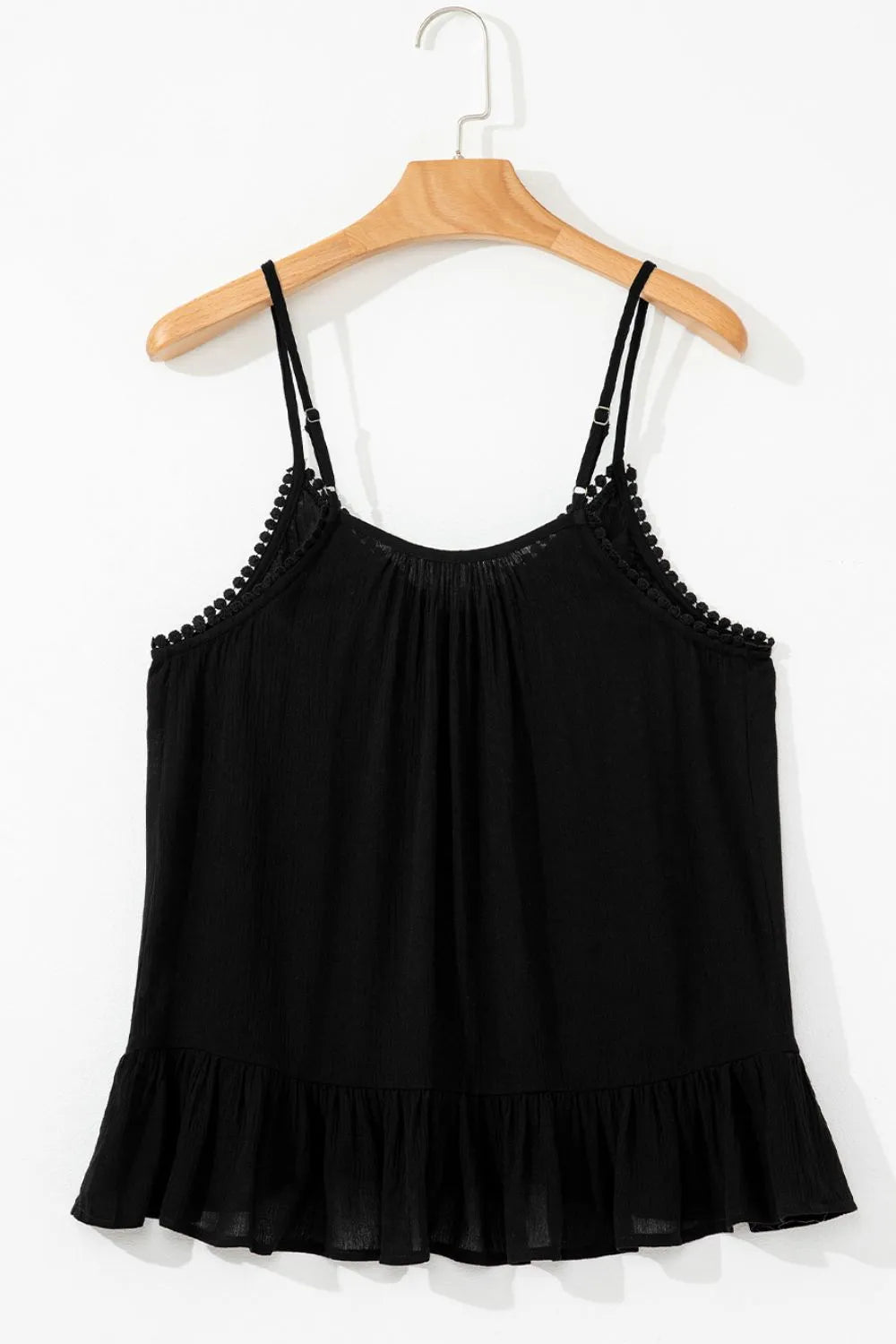 Embroidered ruffle cami blouse from Moonpetal by Trendsi, featuring delicate embroidery and feminine ruffle details.
