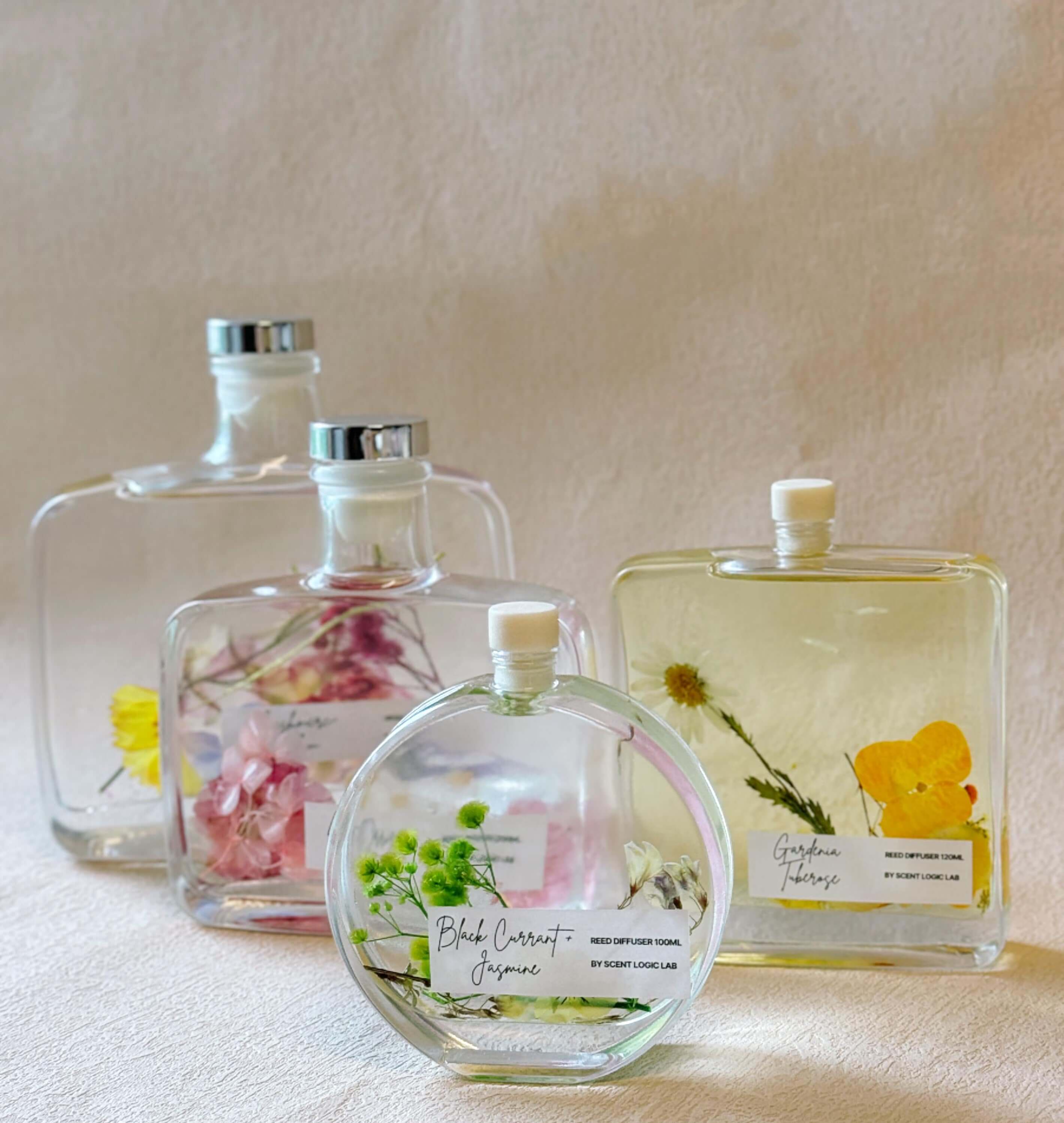 Handmade Lumenwood Apothecary Essence reed diffuser in a glass bottle with natural reeds, designed for home fragrance and decor.