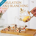 Cottage Garden enamel glass tea set with floral daisy design, includes teapot and six matching teacups by 24 Hour Crafts