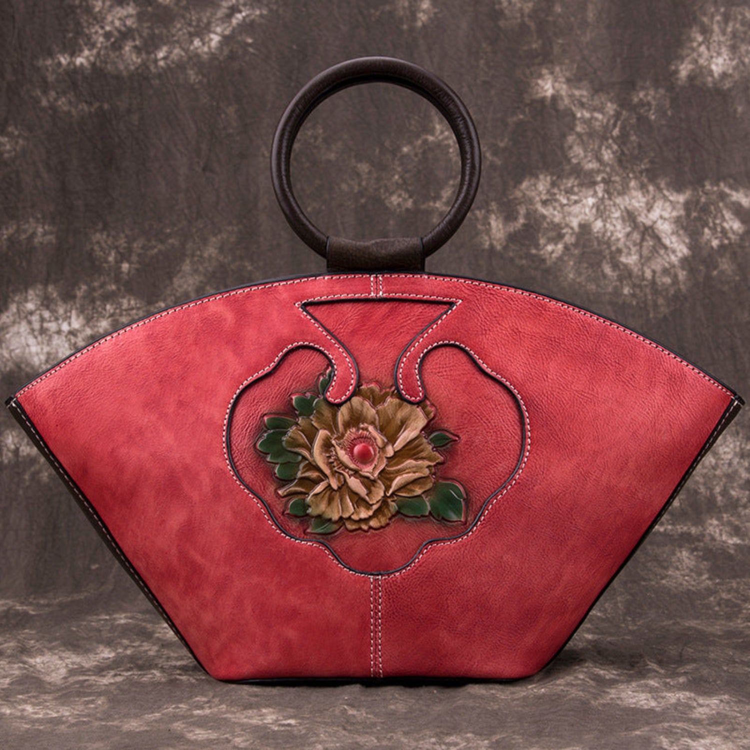 Vintage leather Boston bag by cjdropshipping featuring a fairy wishing bottle motif, stylish shoulder purse with enchanting design.