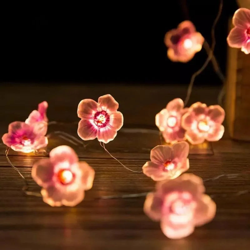 Cherry Blossom Fairy String Lights with 20 LED soft glow bulbs, decorative garland for home and holiday lighting by Simply Heather Creative.