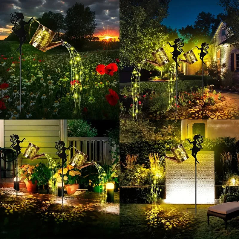 Fairy Watering Can garden light yard ornament with magical fairy design, perfect for enchanting outdoor garden decor.