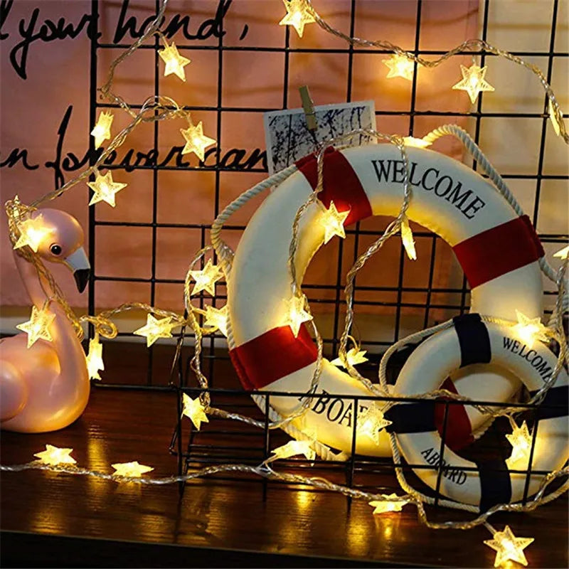 Hollowpath Startrail LED fairy string lights with glowing star shapes, perfect for enchanting home or outdoor decor.