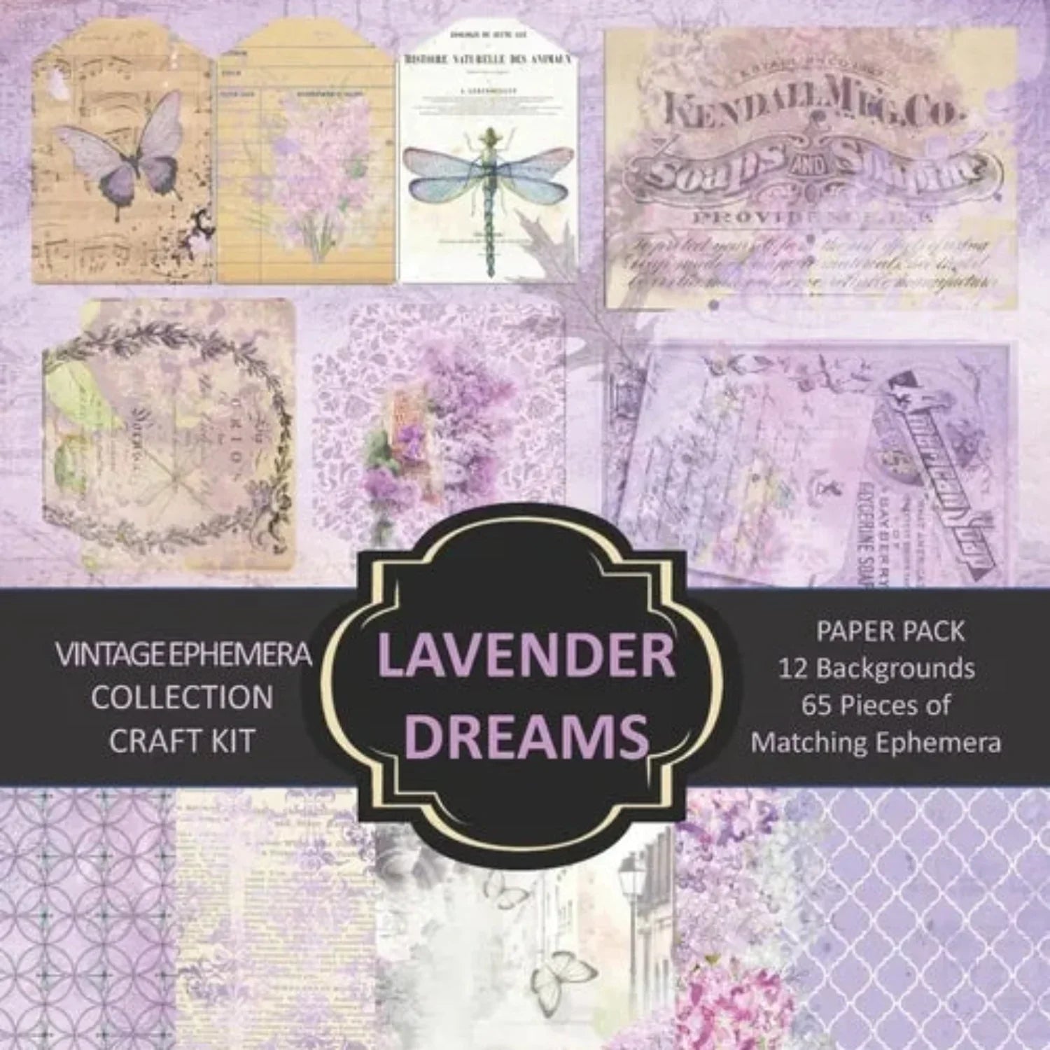 Lavender Dreams vintage ephemera craft kit with paper sheets for journals and scrapbooking by Books by splitShops.