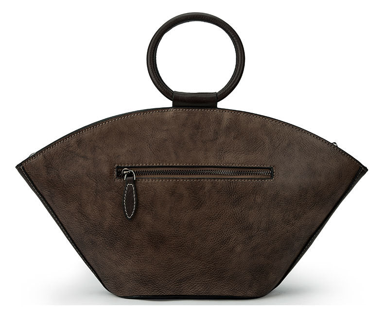 Woodland brown vintage leather Boston bag with embossed flower and fairy wishing bottle motif, crafted by cjdropshipping.