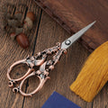 Vintage Bell Flower Stainless Steel Craft Scissors by 24 Hour Crafts, ornate copper embroidery and craft shears with floral design.