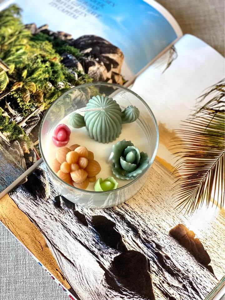 Handmade garden terrarium candle by Crazy About Candles, featuring a serene nature-inspired design for home decor.