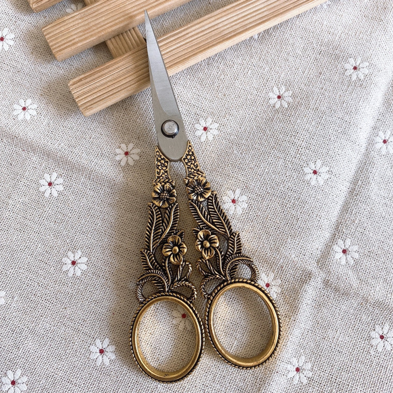Gold ornate daffodil scissors for craft and embroidery by 24 Hour Crafts, vintage floral design with detailed handles.